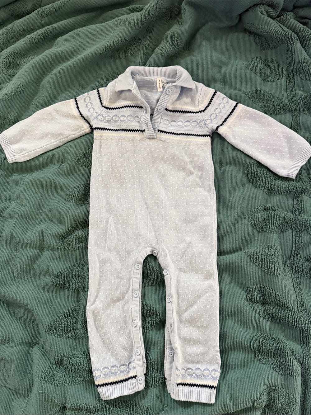 NWOT-Janie and Jack Light Blue Knit One-Piece with Navy Trim